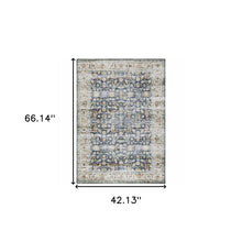 4' X 6' Blue Gold Rust Ivory And Olive Oriental Printed Stain Resistant Non Skid Area Rug