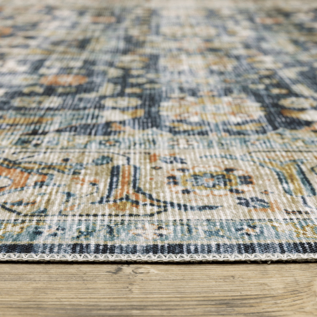 4' X 6' Blue Gold Rust Ivory And Olive Oriental Printed Stain Resistant Non Skid Area Rug