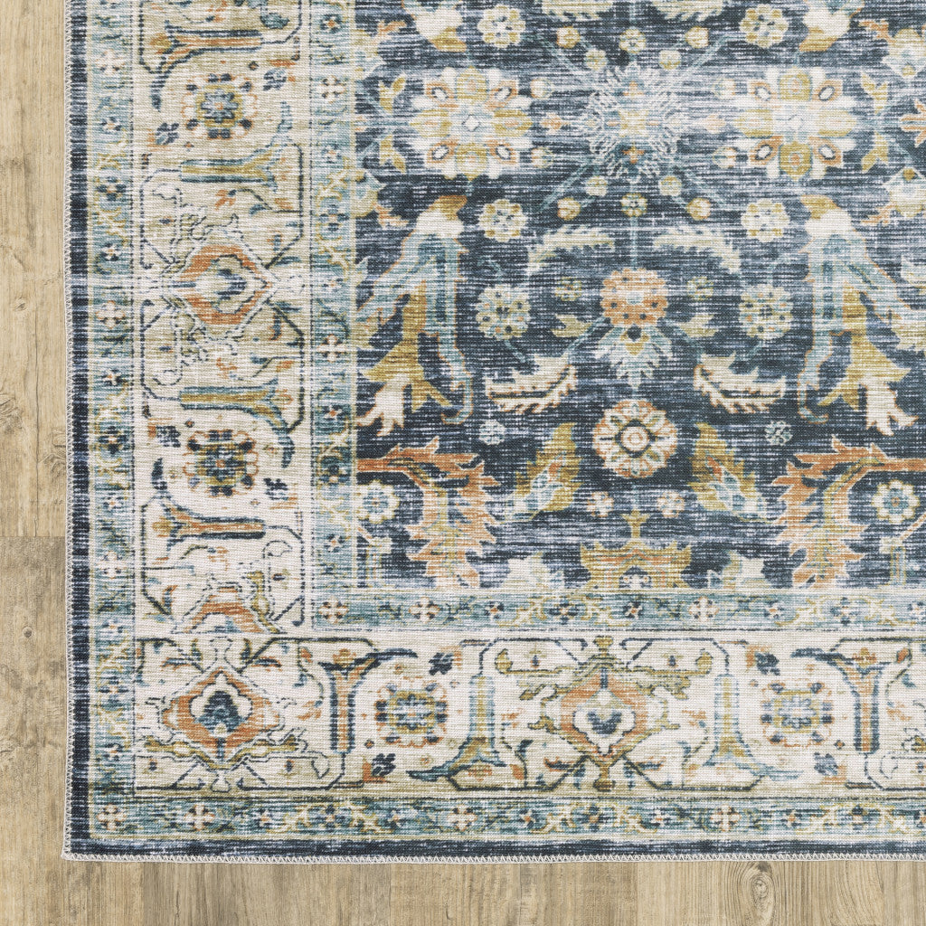 4' X 6' Blue Gold Rust Ivory And Olive Oriental Printed Stain Resistant Non Skid Area Rug