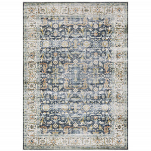 5' X 7' Blue Gold Rust Ivory And Olive Oriental Printed Stain Resistant Non Skid Area Rug