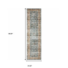 2' X 8' Blue Rust Gold And Olive Oriental Printed Stain Resistant Non Skid Runner Rug