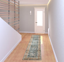 2' X 8' Blue Rust Gold And Olive Oriental Printed Stain Resistant Non Skid Runner Rug