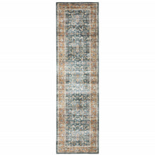 2' X 8' Blue Rust Gold And Olive Oriental Printed Stain Resistant Non Skid Runner Rug
