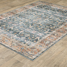 7' X 10' Blue Rust Gold And Olive Oriental Printed Stain Resistant Non Skid Area Rug