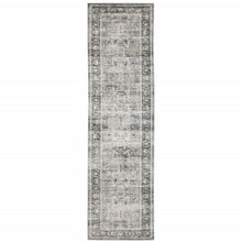 2' X 8' Charcoal Grey Salmon And Ivory Oriental Printed Stain Resistant Non Skid Runner Rug