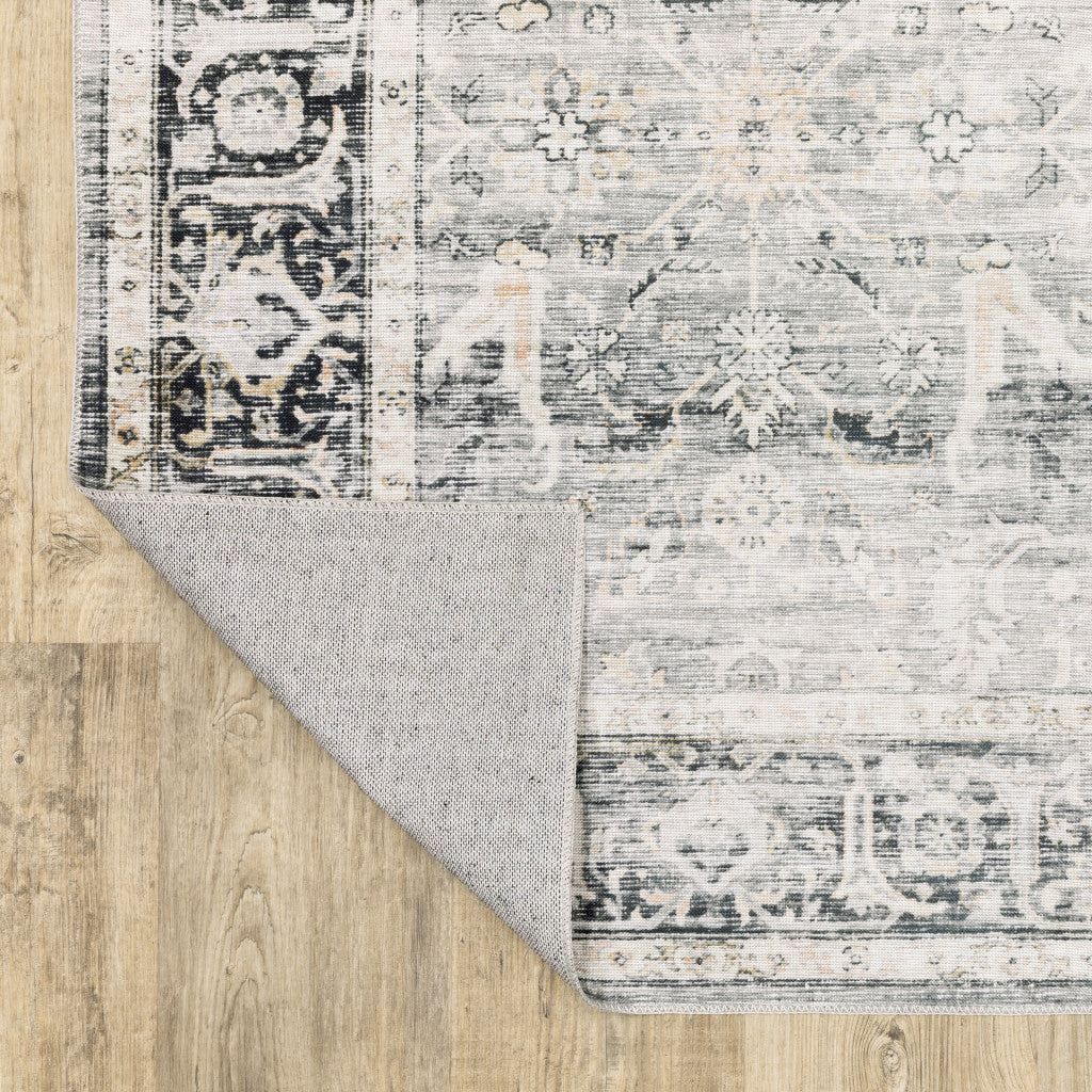 4' X 6' Charcoal Grey Salmon And Ivory Oriental Printed Stain Resistant Non Skid Area Rug