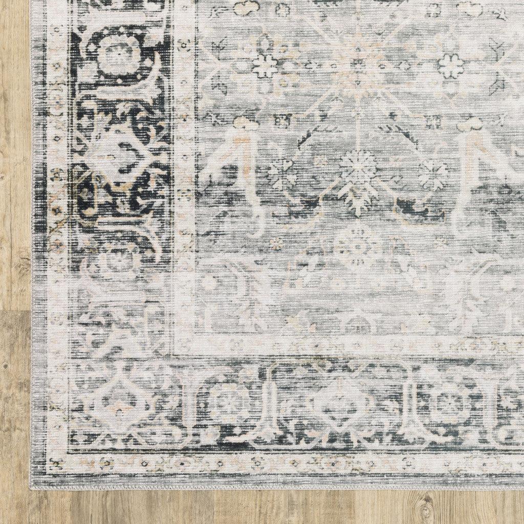 4' X 6' Charcoal Grey Salmon And Ivory Oriental Printed Stain Resistant Non Skid Area Rug