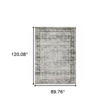 7' X 10' Charcoal Grey Salmon And Ivory Oriental Printed Stain Resistant Non Skid Area Rug