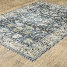 2' X 8' Blue Gold Green And Ivory Oriental Printed Stain Resistant Non Skid Runner Rug