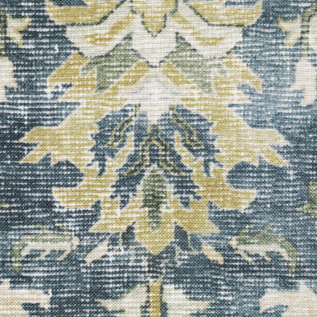 2' X 8' Blue Gold Green And Ivory Oriental Printed Stain Resistant Non Skid Runner Rug