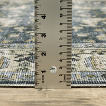 2' X 8' Blue Gold Green And Ivory Oriental Printed Stain Resistant Non Skid Runner Rug