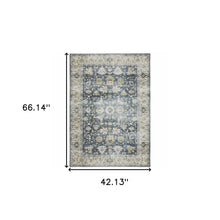 4' X 6' Blue Gold Green And Ivory Oriental Printed Stain Resistant Non Skid Area Rug