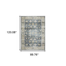 7' X 10' Blue Gold Green And Ivory Oriental Printed Stain Resistant Non Skid Area Rug