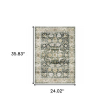 2' X 3' Grey Charcoal Gold Brown Ivory Pale Sage And Light Blue Oriental Printed Stain Resistant Non Skid Area Rug