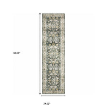 2' X 8' Grey Charcoal Gold Brown Ivory Pale Sage And Light Blue Oriental Printed Stain Resistant Non Skid Runner Rug