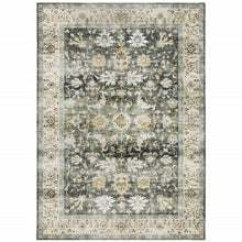 7' X 10' Grey Charcoal Gold Brown Ivory Pale Sage And Light Blue Oriental Printed Stain Resistant Non Skid Area Rug