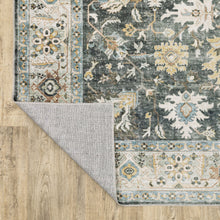 7' X 10' Grey Charcoal Gold Brown Ivory Pale Sage And Light Blue Oriental Printed Stain Resistant Non Skid Area Rug
