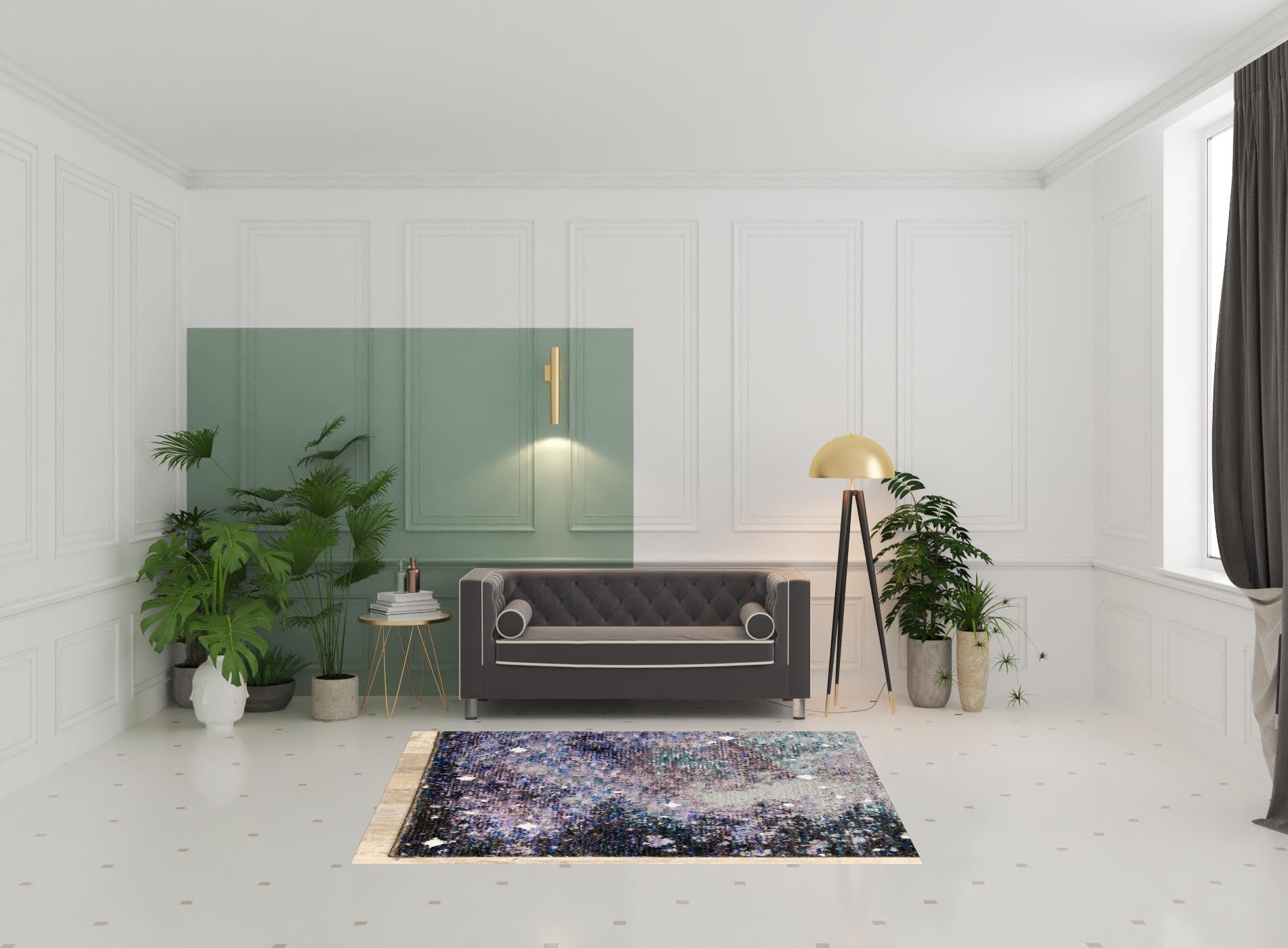 5' X 7' Purple Teal And Brown Abstract Power Loom Stain Resistant Area Rug