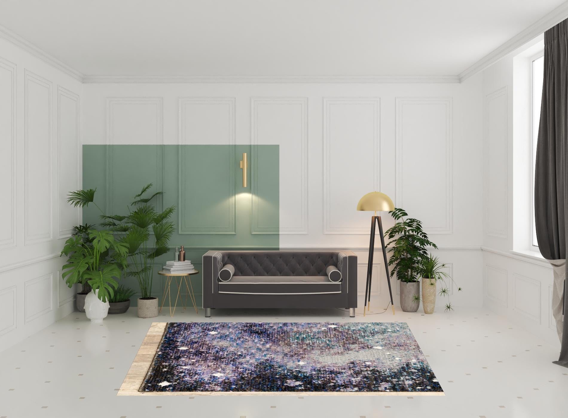 6' X 9' Purple Teal And Brown Abstract Power Loom Stain Resistant Area Rug