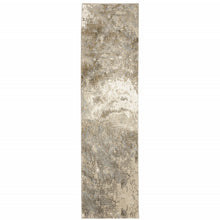 12' Grey Beige And Ivory Abstract Power Loom Runner Rug
