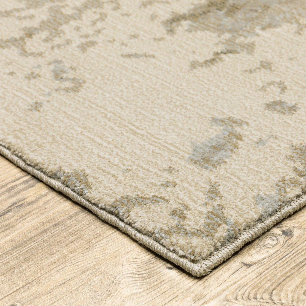 12' Grey Beige And Ivory Abstract Power Loom Runner Rug