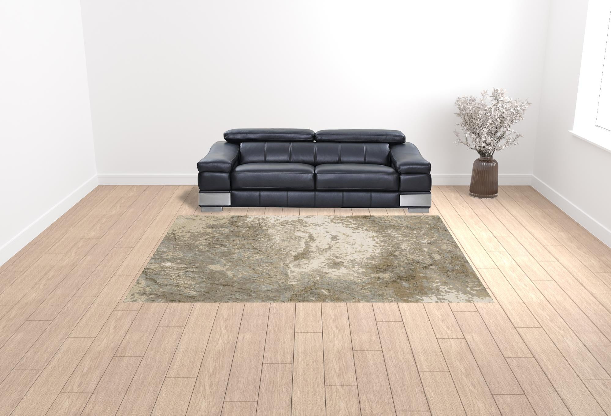 9' X 12' Grey Beige And Ivory Abstract Power Loom Stain Resistant Area Rug