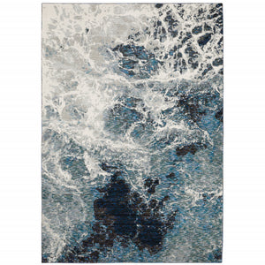 8' X 10' Grey Teal And Green Abstract Power Loom Stain Resistant Area Rug