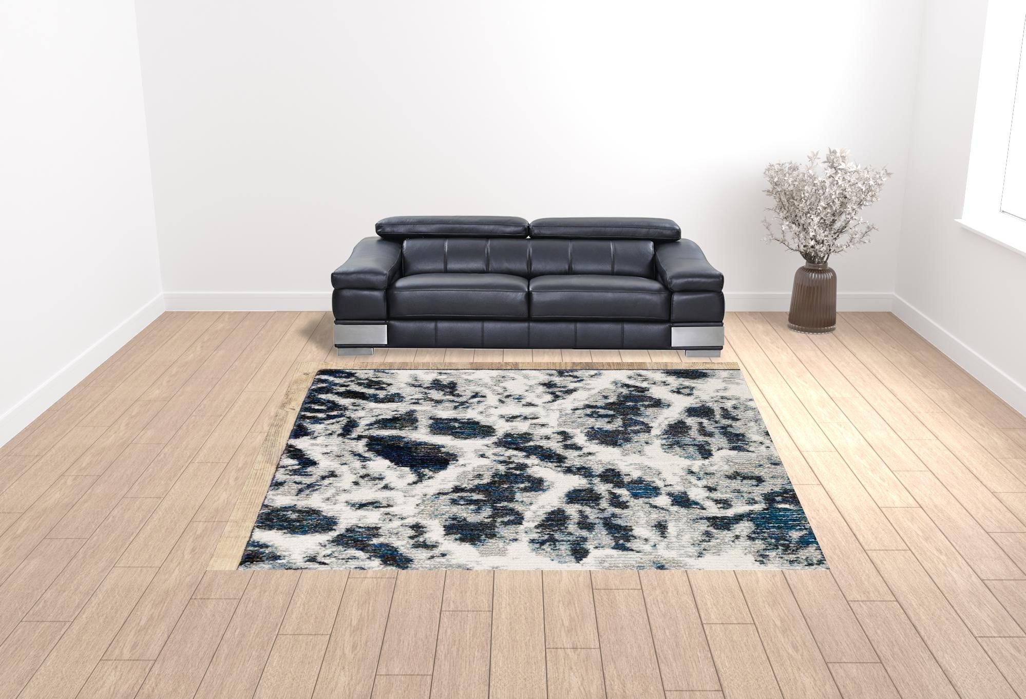 9' X 12' Grey Teal And Green Abstract Power Loom Stain Resistant Area Rug