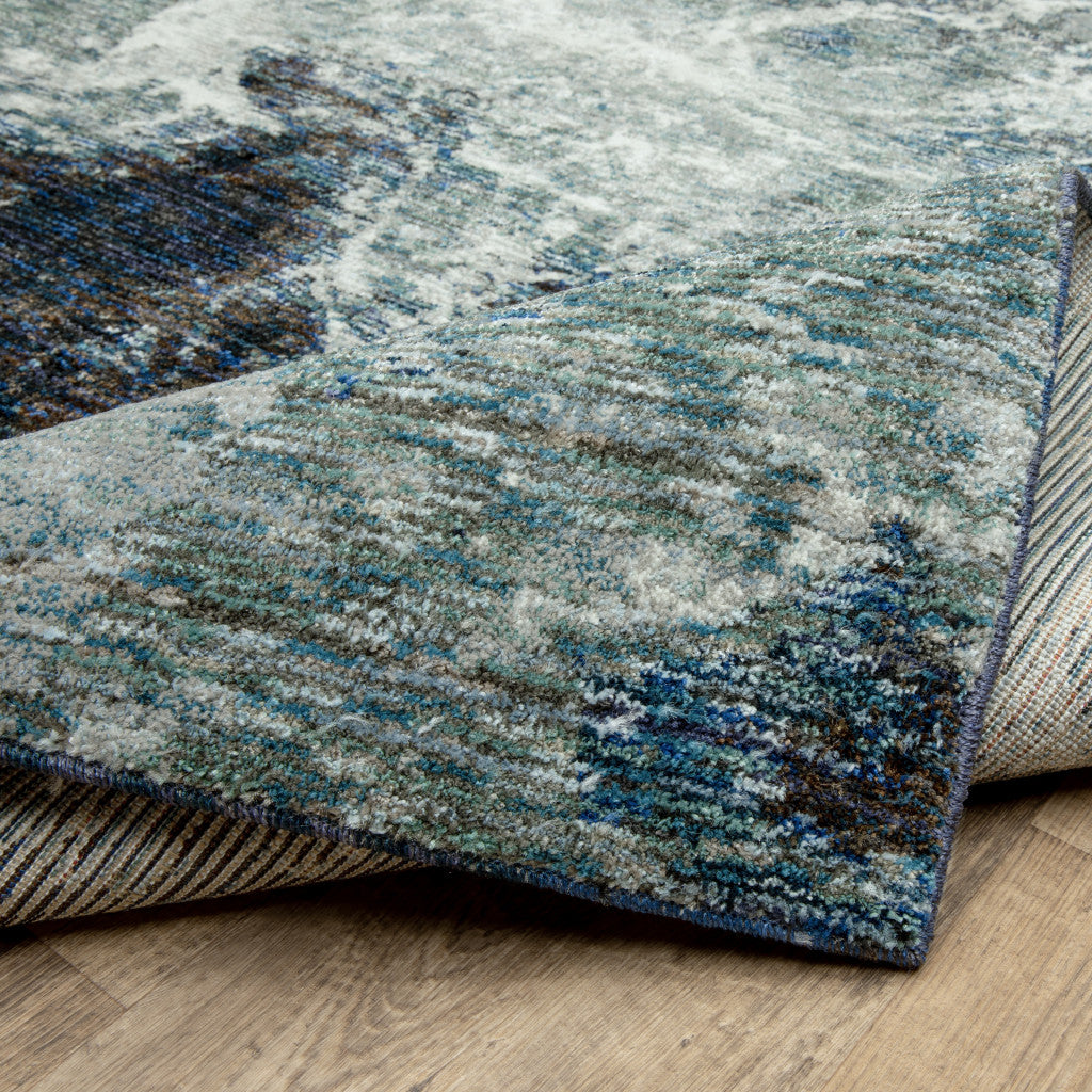 9' X 12' Grey Teal And Green Abstract Power Loom Stain Resistant Area Rug