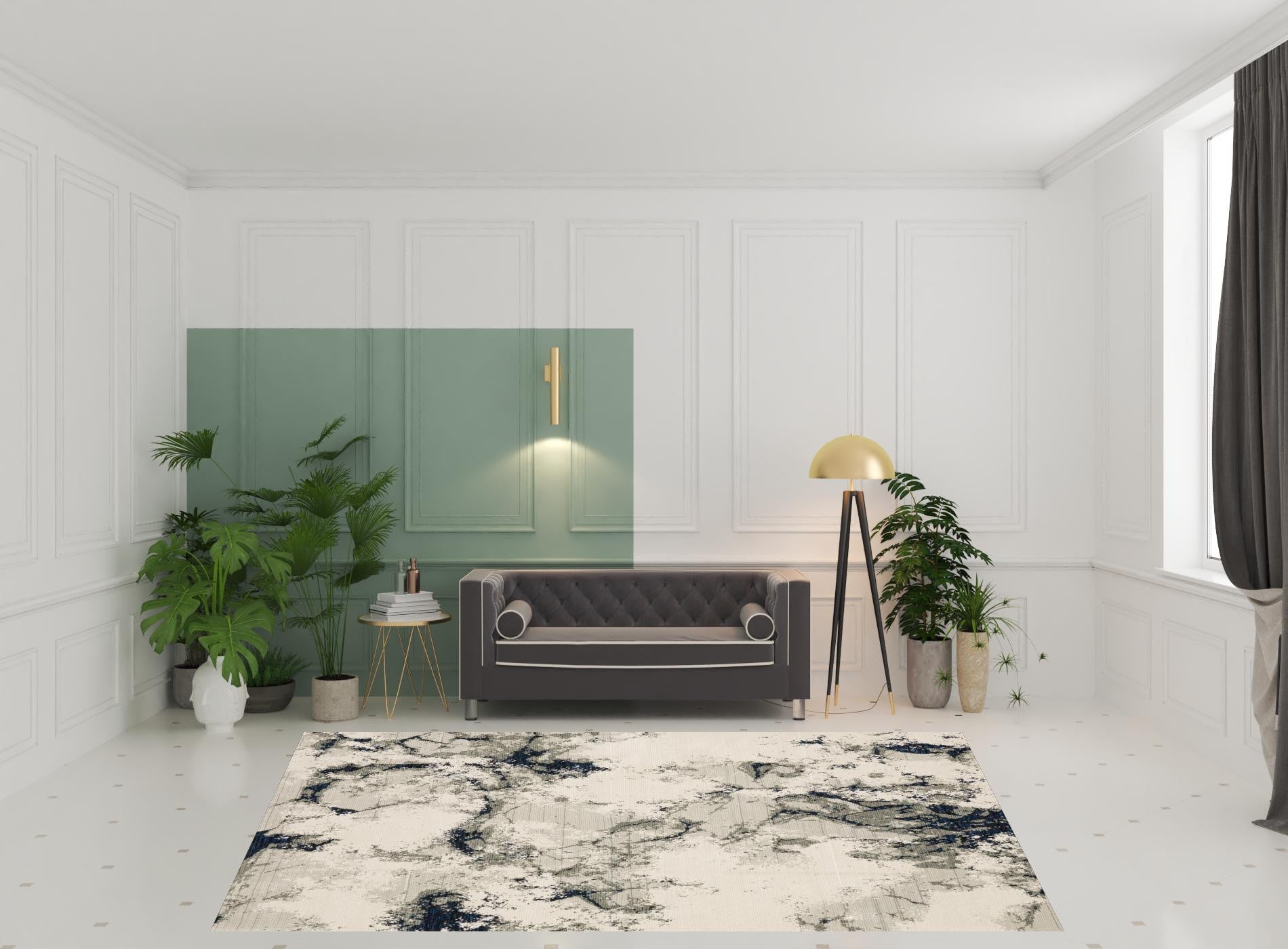 8' X 10' Grey Black And Ivory Abstract Power Loom Stain Resistant Area Rug