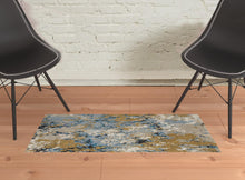 2' X 3' Gold Grey And Ivory Abstract Power Loom Stain Resistant Area Rug
