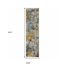 2' X 8' Gold Grey And Ivory Abstract Power Loom Stain Resistant Runner Rug
