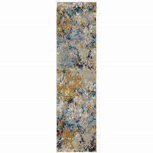 2' X 10' Gold Grey And Ivory Abstract Power Loom Stain Resistant Runner Rug