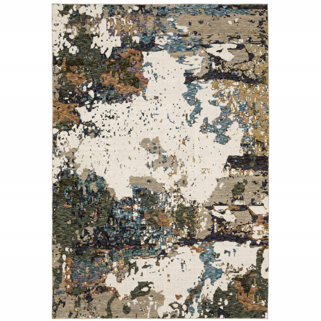 10' X 13' Green Gold And Blue Abstract Power Loom Stain Resistant Area Rug