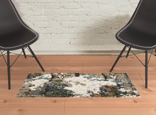 2' X 3' Green Gold And Blue Abstract Power Loom Stain Resistant Area Rug