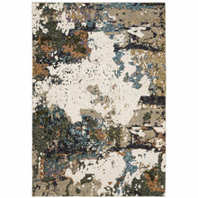 3' X 5' Green Gold And Blue Abstract Power Loom Stain Resistant Area Rug