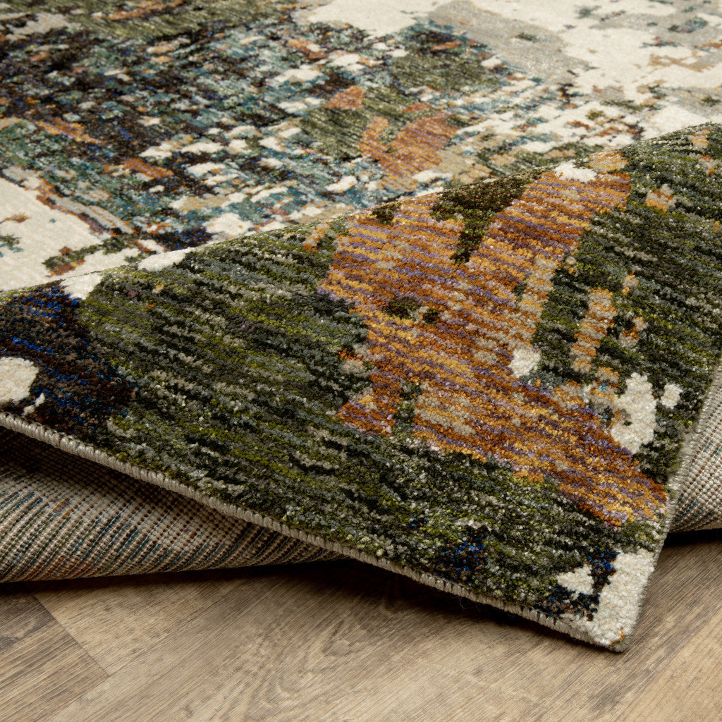 3' X 5' Green Gold And Blue Abstract Power Loom Stain Resistant Area Rug