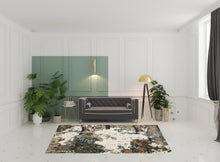6' X 9' Green Gold And Blue Abstract Power Loom Stain Resistant Area Rug