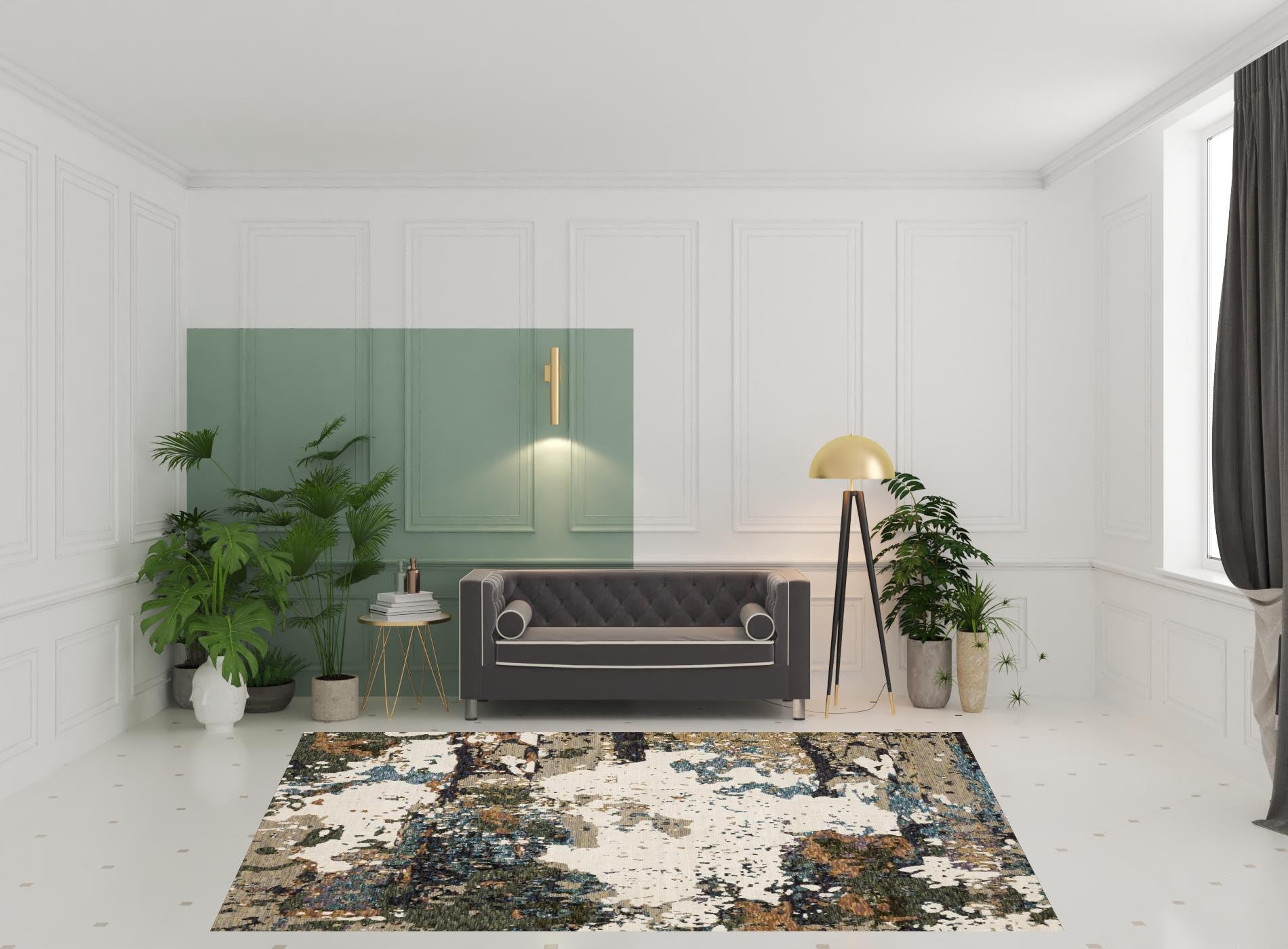 8' X 10' Green Gold And Blue Abstract Power Loom Stain Resistant Area Rug