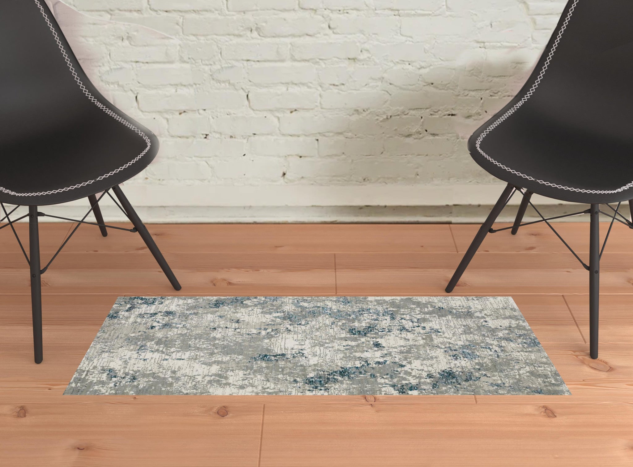 2' X 3' Blue Beige And Teal Abstract Power Loom Stain Resistant Area Rug