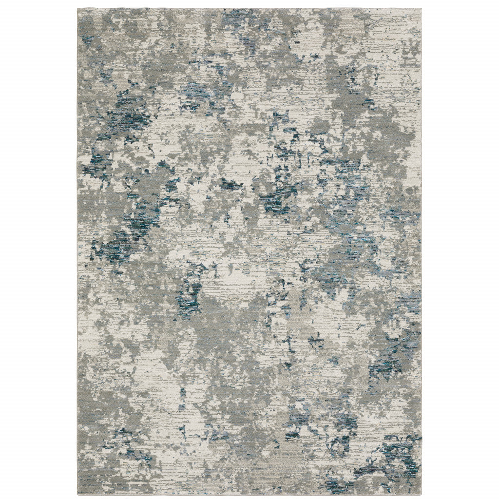 9' X 12' Blue Beige And Teal Abstract Power Loom Stain Resistant Area Rug