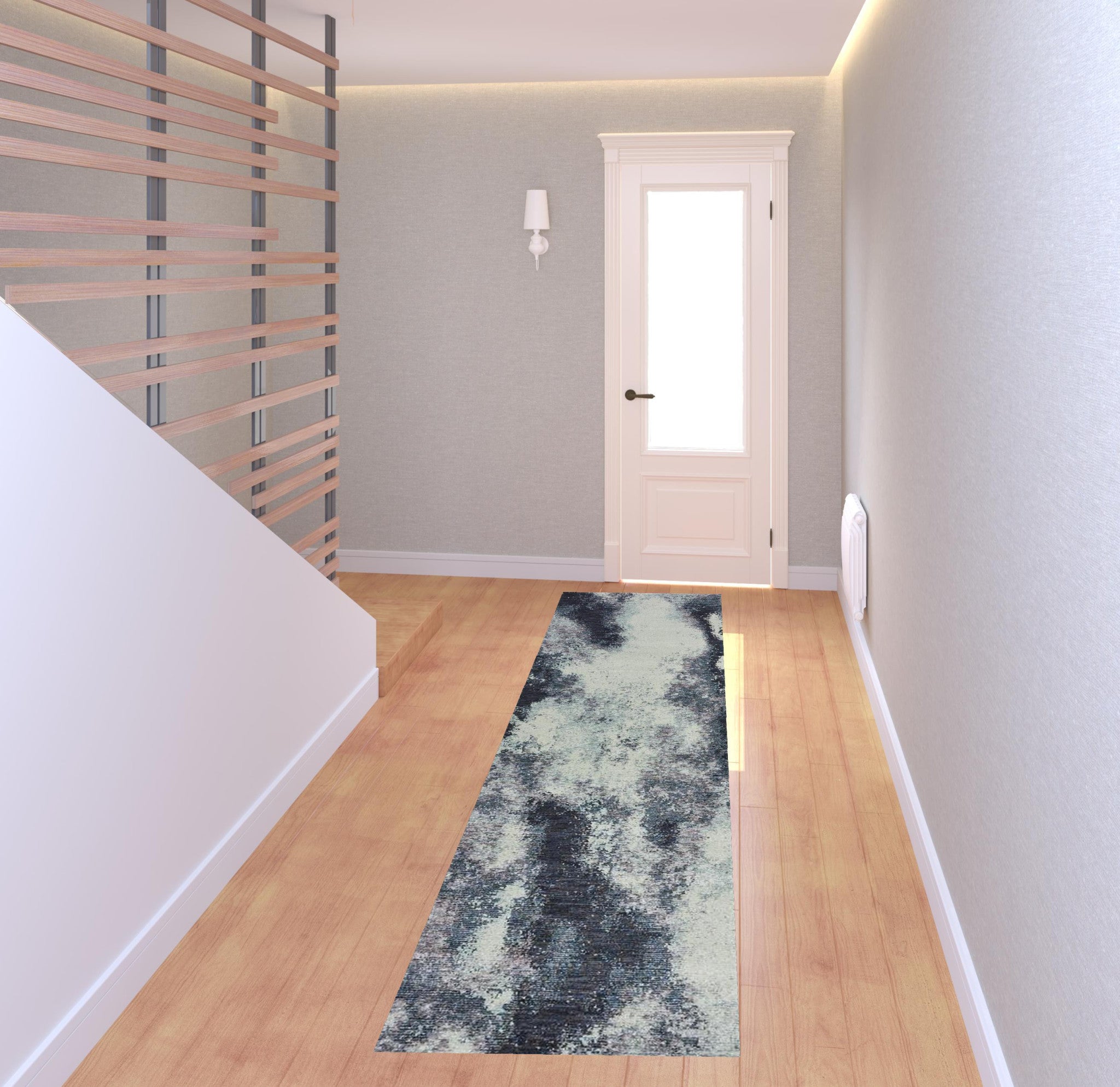 2' X 8' Navy And Ivory Abstract Power Loom Stain Resistant Runner Rug