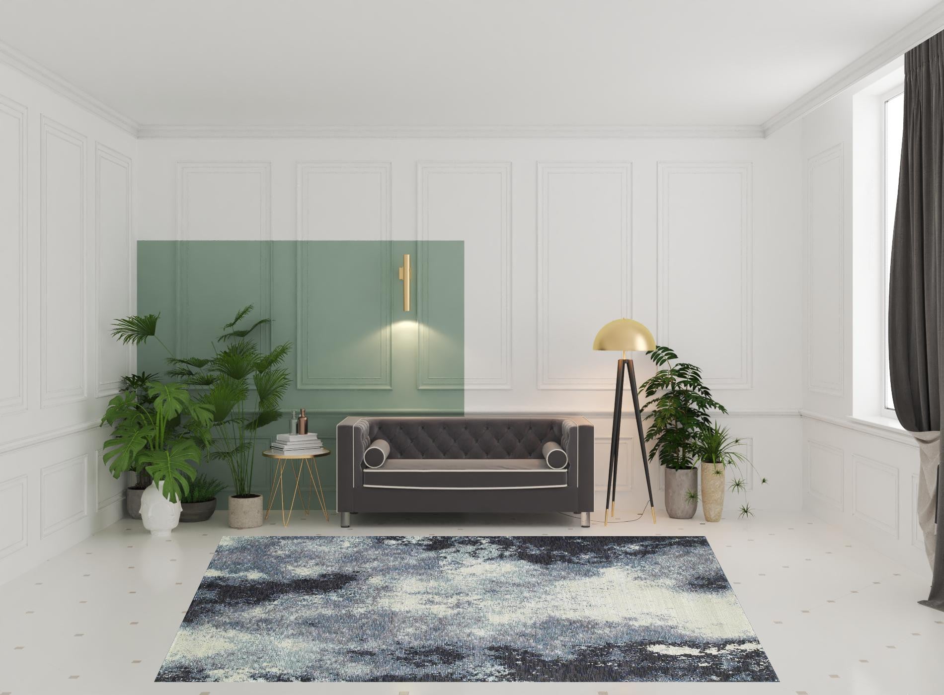 8' X 10' Navy And Ivory Abstract Power Loom Stain Resistant Area Rug