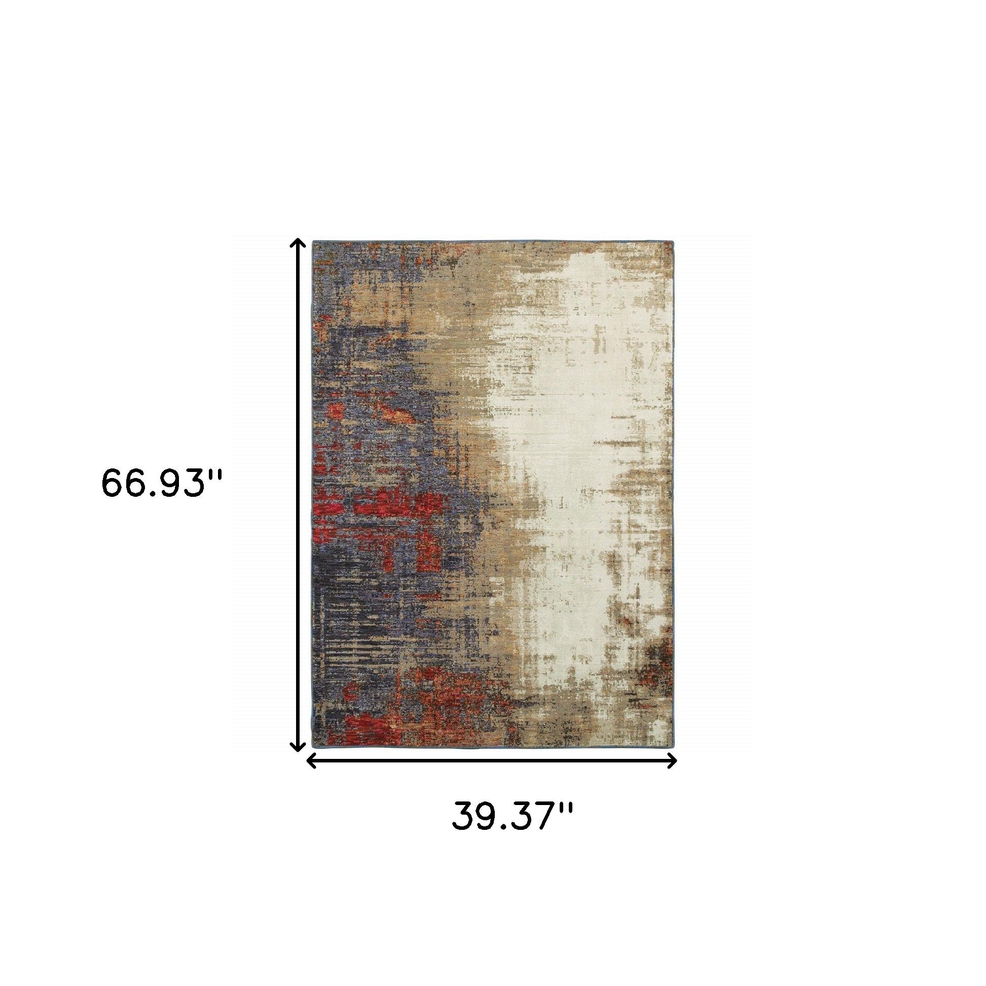 3' X 5' Beige Tan Brown Blue Purple Red Orange Gold And Green Abstract Power Loom Stain Resistant Area Rug