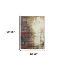 5' X 7' Beige Tan Brown Blue Purple Red Orange Gold And Green Abstract Power Loom Stain Resistant Area Rug