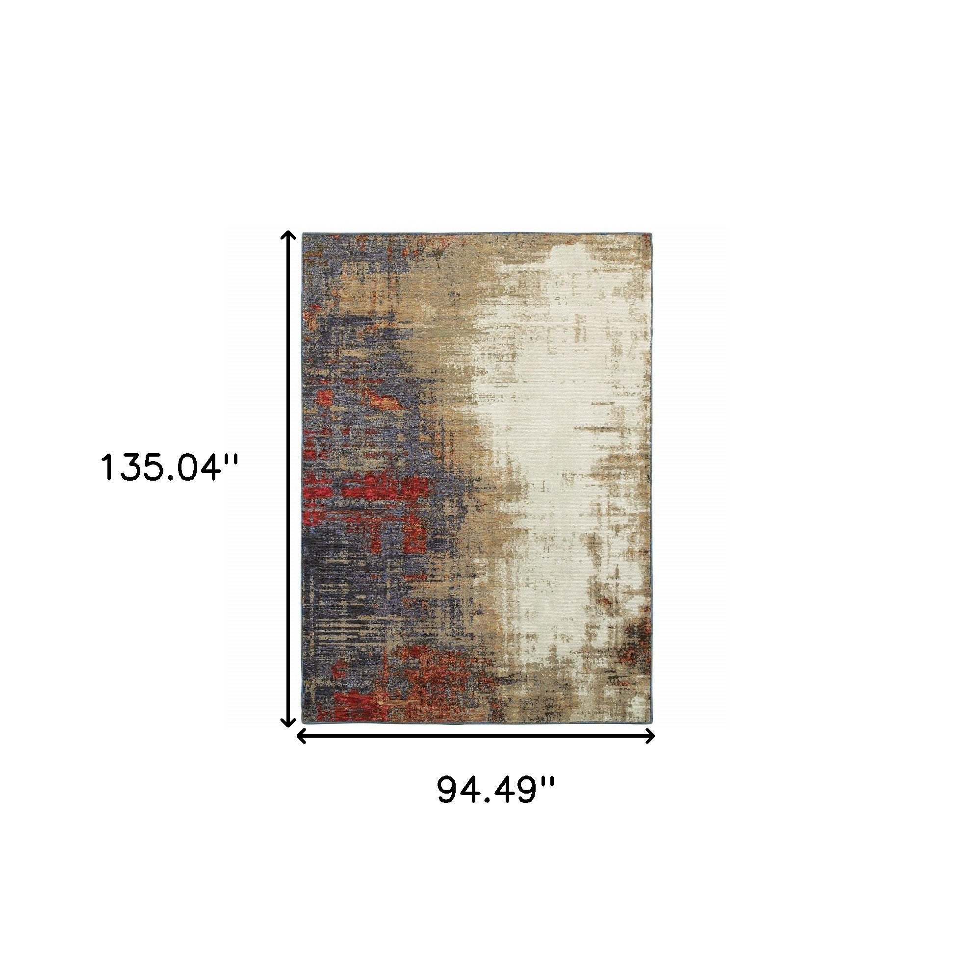 8' X 10' Beige Tan Brown Blue Purple Red Orange Gold And Green Abstract Power Loom Stain Resistant Area Rug