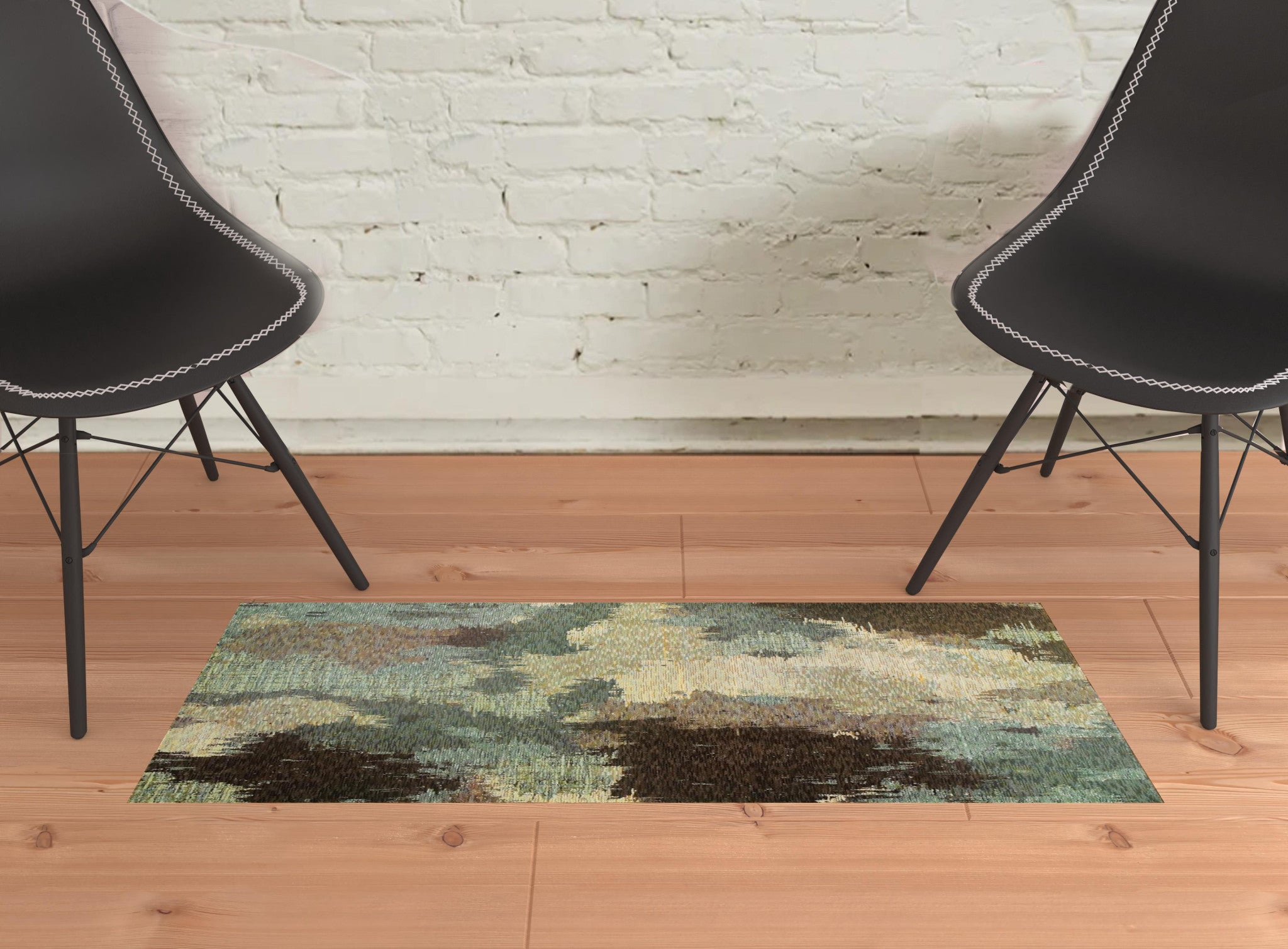2' X 3' Blue And Brown Abstract Power Loom Stain Resistant Area Rug