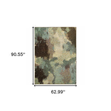 5' X 7' Blue And Brown Abstract Power Loom Stain Resistant Area Rug