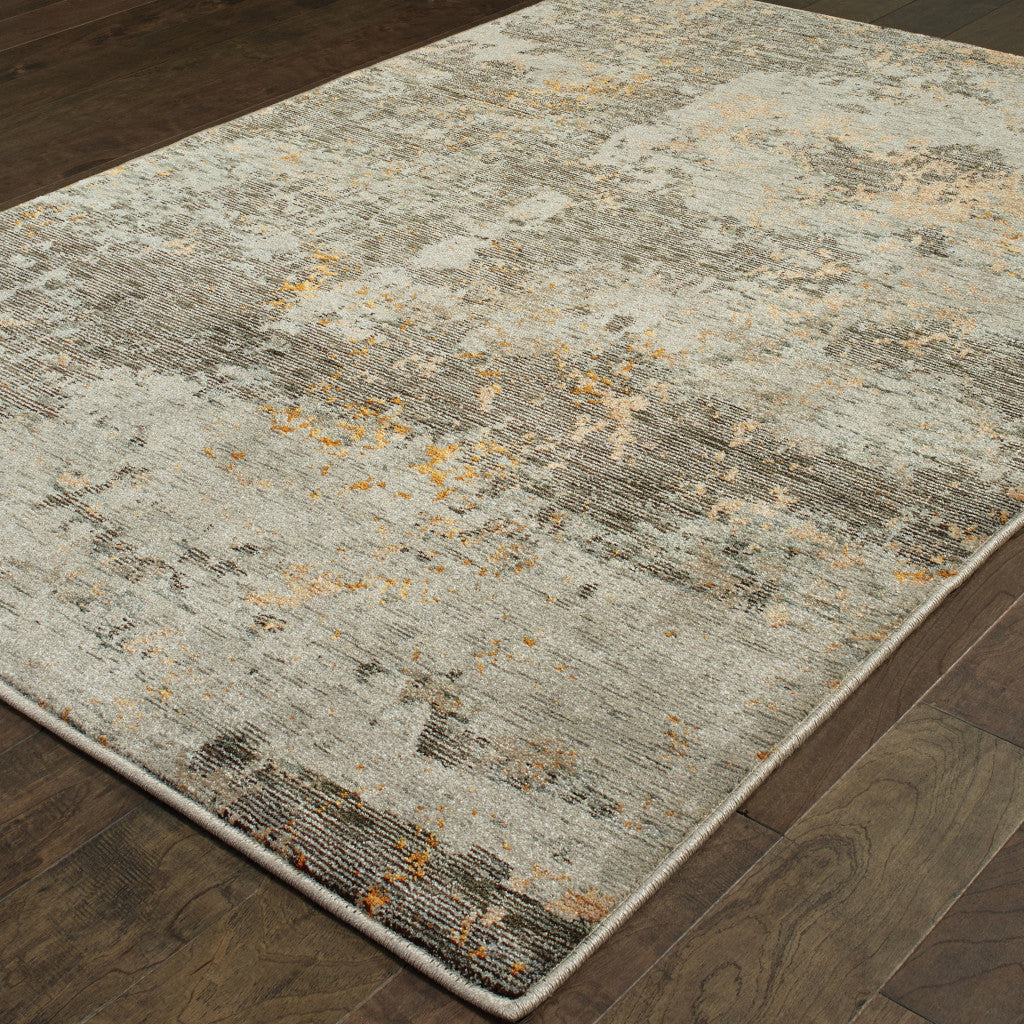 2' X 3' Grey And Gold Abstract Power Loom Stain Resistant Area Rug