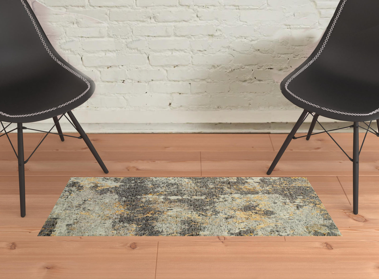 2' X 3' Grey And Gold Abstract Power Loom Stain Resistant Area Rug